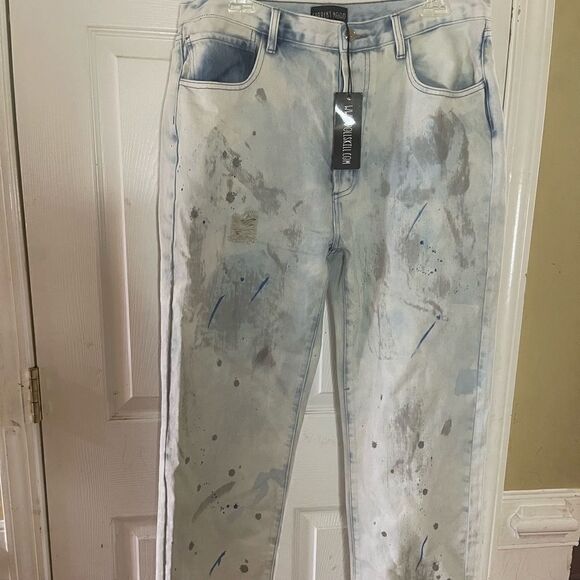 NWT Current Mood Paint the town Mom Jeans paint splatter faded denim SZ2… - Picture 1 of 12